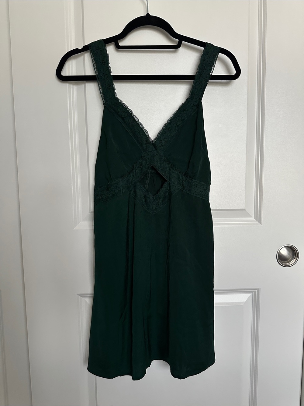 American Eagle Dark Green Lace Trim Slip Dress